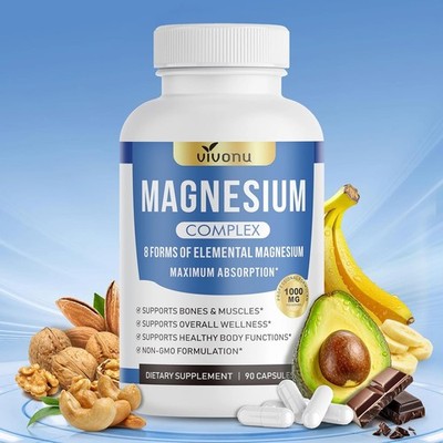 1000mg Magnesium Glycinate Women & Men Citrate, Malate, Taurate, Oxide 90 count