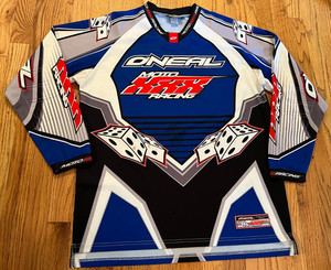 Maillot De Motocross O'Neal Racing Method Années 90 - Taille XL Bleu Et Noir - Occasion