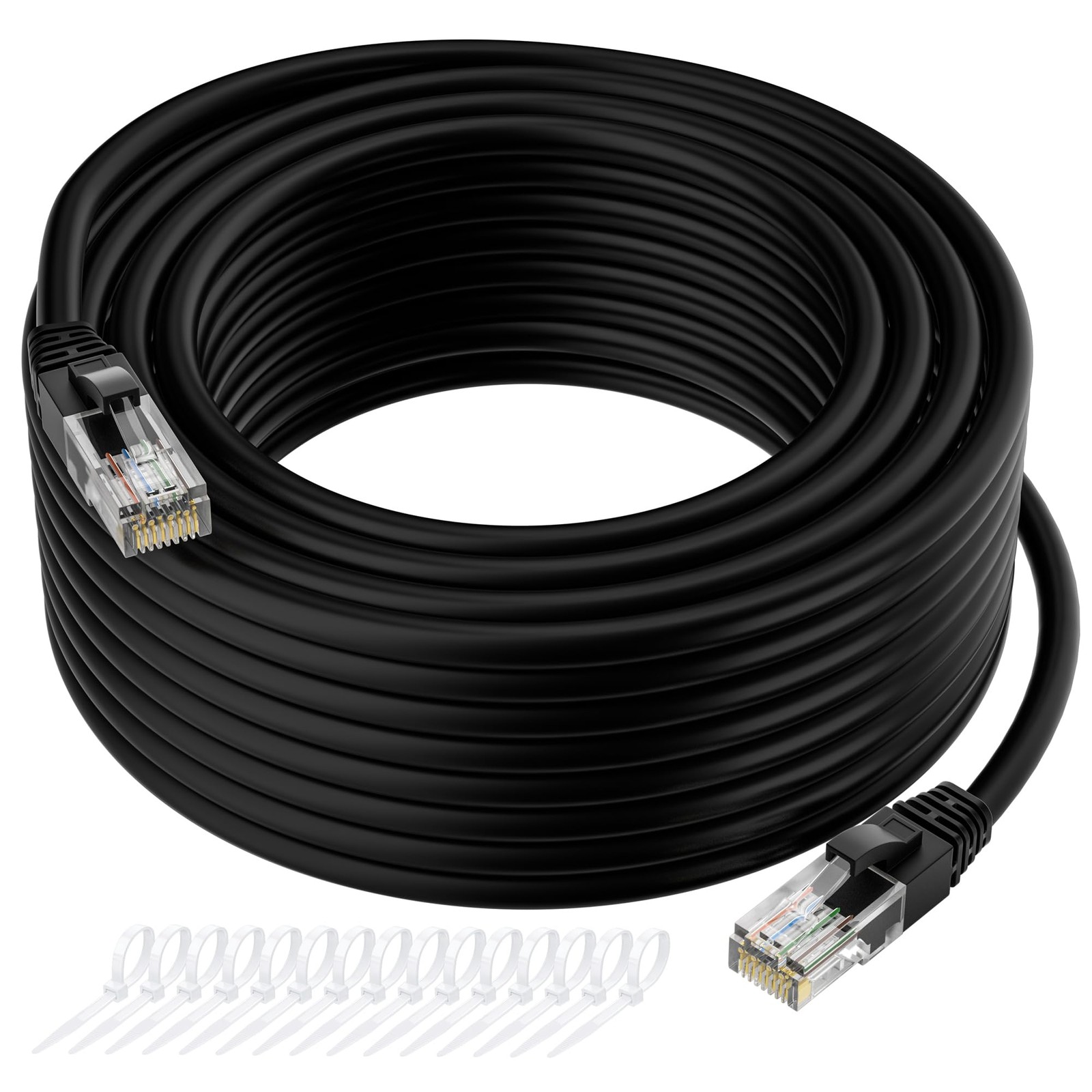 Cat5e Ethernet Cable 25 FT, Long Cat 5e Internet Cable, Black Snagless Patch ...-image