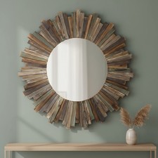 Wandspiegel 90 CM Rund Holz Deko Spiegel shabby Braun Flurspiegel Hängespiegel