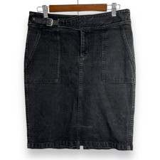 LRL Ralph Lauren Denim Skirt 6 Vintage Y2K Pencil Knee Length Buckle Black Jean