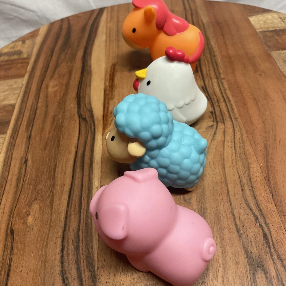 5 Munchkin 2014 农场动物洗澡玩具马、绵羊、猪、鸭、鸡玩偶 — 第 4/4 张图片