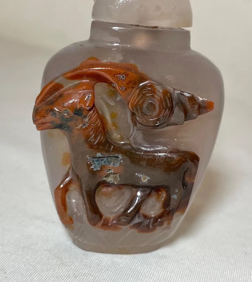 Antiguo frasco chino tallado a mano piedra ágata botella tabaco escultura baratija Foto 3 de 4