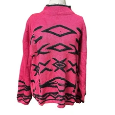 Vintage Sweater Gitano Large Women’s Pullover Pink/ Black 80s 90s Geometric