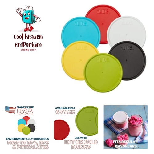 Mason Jar Storage Lid, Regular Mouth, Classic Colors, Pack of 6