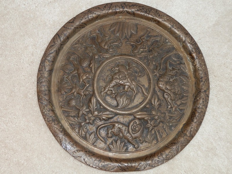 RARE ANTIQUE BRONZE PLATTER, INSCRIBED FROM LUCKNOW, INDIA 19TH CENTURY