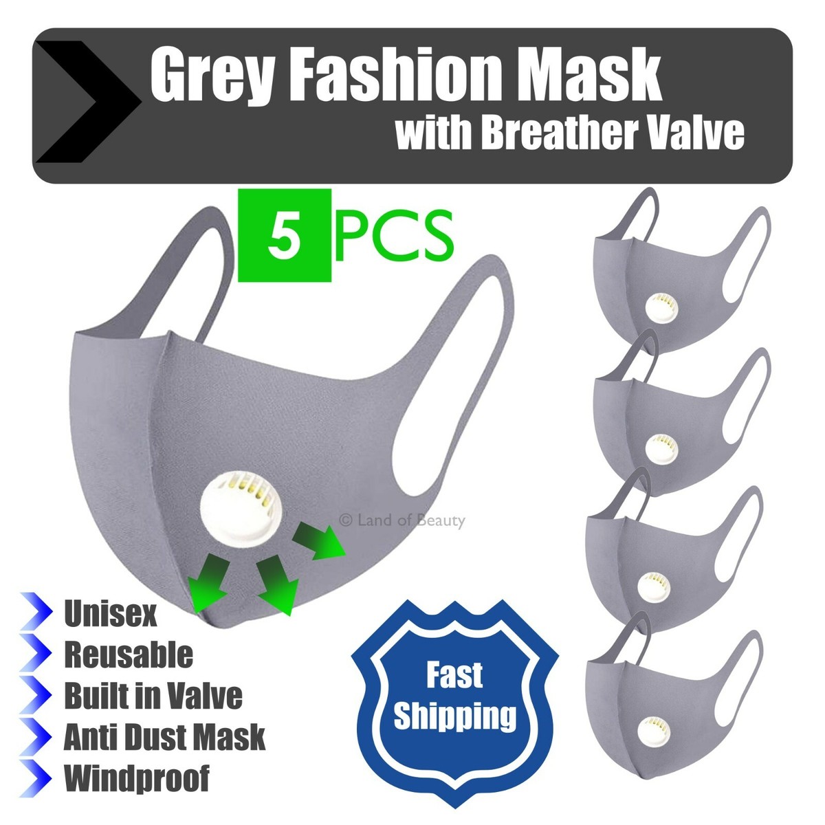 5PCS OR 10PCS GRAY RESPIRATOR FILTER FASHION FACE GRAY MASK