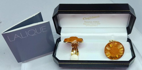 LALIQUE - BEAUTIFUL SUNFLOWER AMBER /GOLDCLIP ON EARRINGS X DISPLAY NEW BOXED - Afbeelding 1 van 13