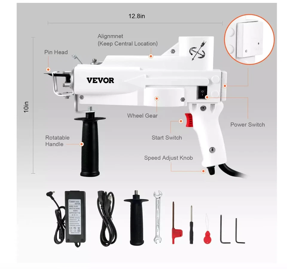 Pistola de tufo VEVOR, máquina de tecelagem de tapete elétrico cortada, máquina de tapete - Imagem 2 de 4