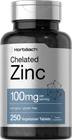 Chelated Zinc Supplement 100mg | 250 Tablets | High Potency | by Horbaach