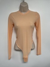 NEW 88 LULULEMON NULU MESH LONG-SLEEVE CREWNECK BODYSUIT PEACH BELLINI M