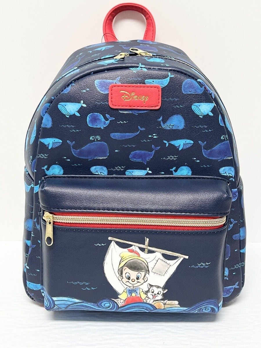 LOUNGEFLY DISNEY PINOCCHIO & FIGARO BLUE WHALE MINI BACKPACK 