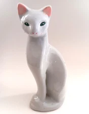 Cat Kitten Art Mark Figurine 8.5" Sculpture Porcelain White Pink Ears Vintage