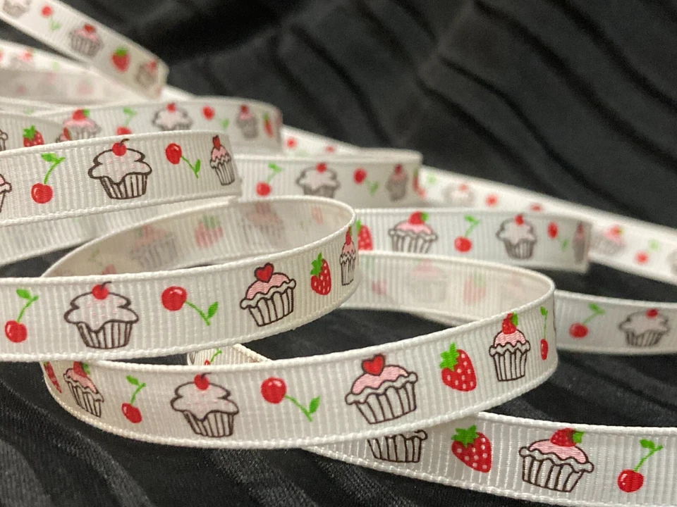 3/8" Cupcake white grosgrain RIBBON 1 yard party birthday decor baby shower bow - Image 2 of 4