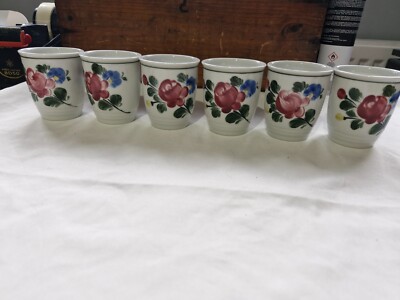 6 x Lilien Porzellan Alpenflora Gluhwein Glühwein Tassen Becher handbemalt