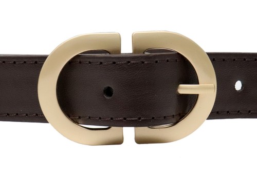 LADIES DESIGNER STYLE STITCH LEATHER BELT GOLD BELT BUCKLE - Picture 10 of 12