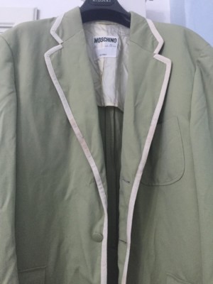 VERY RARE VTG MOSCHINO GREEN SUMMER BLAZER WHITE PIPING - Cheap and Chic