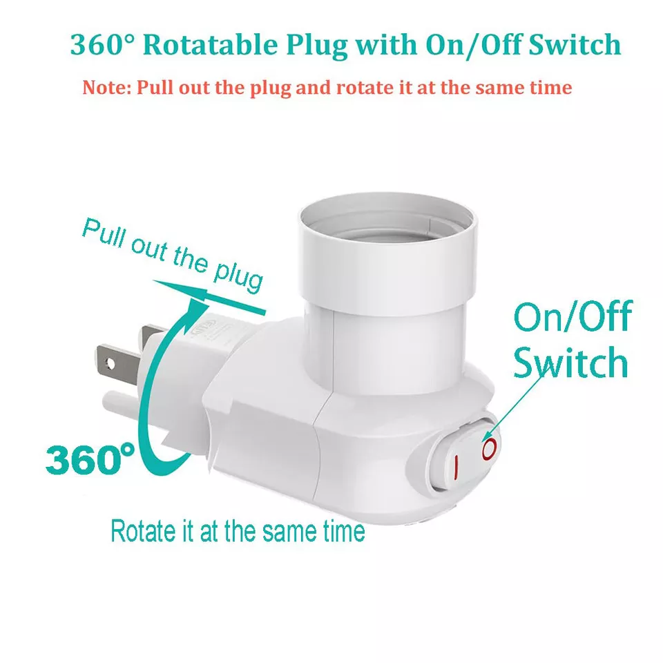 Paquete de 2 enchufes de luz con interruptor de encendido/apagado E27/E26 toma a adaptador de enchufe Foto 3 de 4