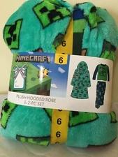 New Minecraft Plush Hooded Robe and 2-PC Fleece pajama set PJ Set Boy 6