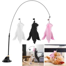 Teaser Wand Toy with Suction Cup Base Feather Bells Cat Teaser Interactive Pet