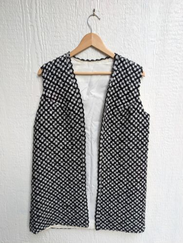 Vintage 60s Handmade Black & White Mod Checkered Sequin Long Vest Size M/L