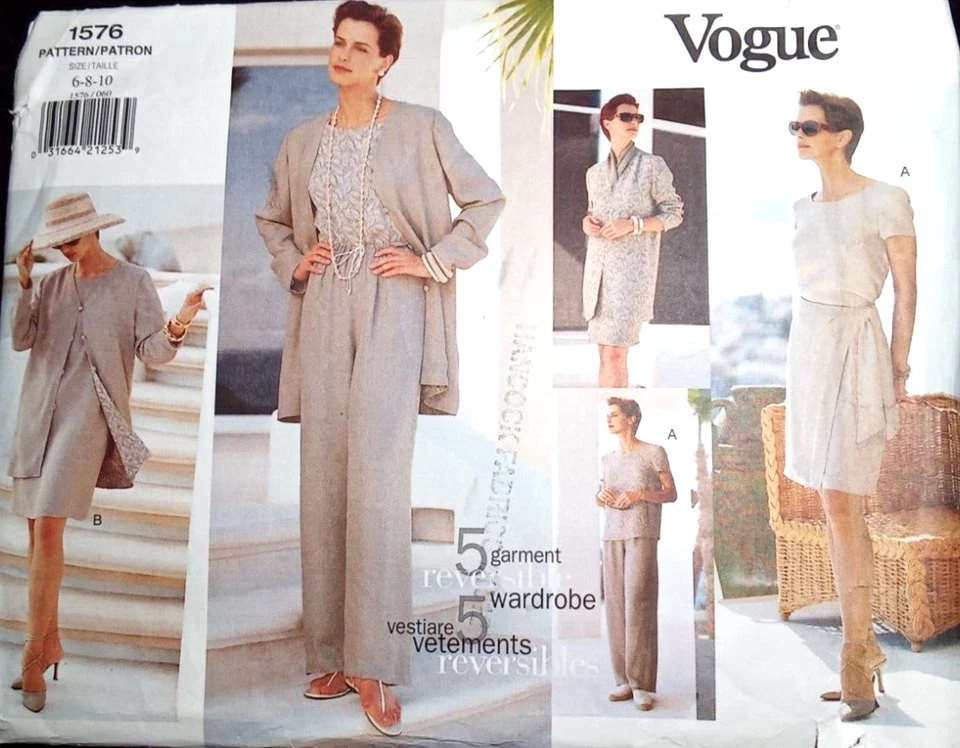 VOGUE Vintage 90s Easy Pattern 1576 Misses 6-8-10 Jacket Pants Dress Skirt Top - Image 2 of 4