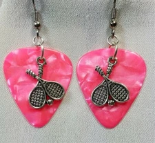 Double Tennis Racket Charm Guitar Pick Earrings - Pick Your Color