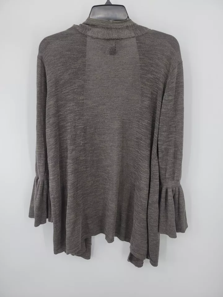 Alfani Sweater Womens Large Brown Ruffle Sleeve Open Front Linen Blend Cardigan - Image 2 of 4