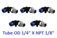 Pneumatic Male Elbow Connector Tube OD 1/4" X 1/8" NPT Push In Fitting 5 Pieces