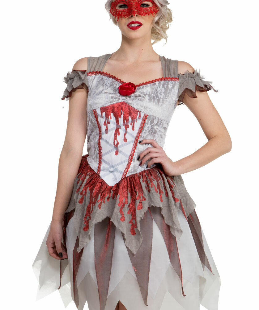 Geisterbraut Kostüm Damen Blutiges Zombie Halloween-Kostüm Braut Horror KK