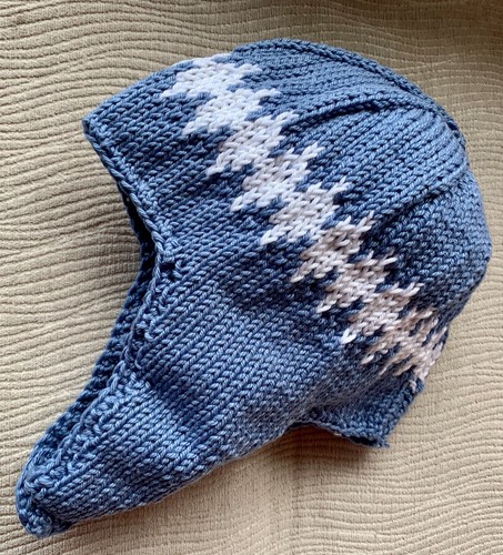 HAND-KNITTED COTTON BABY HELMET ~ BLUE/WHITE ~ 100% PURE COTTON ~ UP TO 1 YEAR - 第 1/5 張圖片