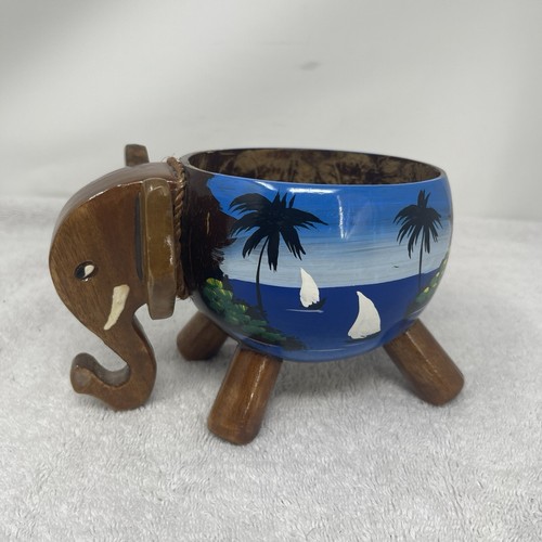 Coconut Shell & Wooden Bowl Elephant Shape Natural Handmade Bahamas Organic