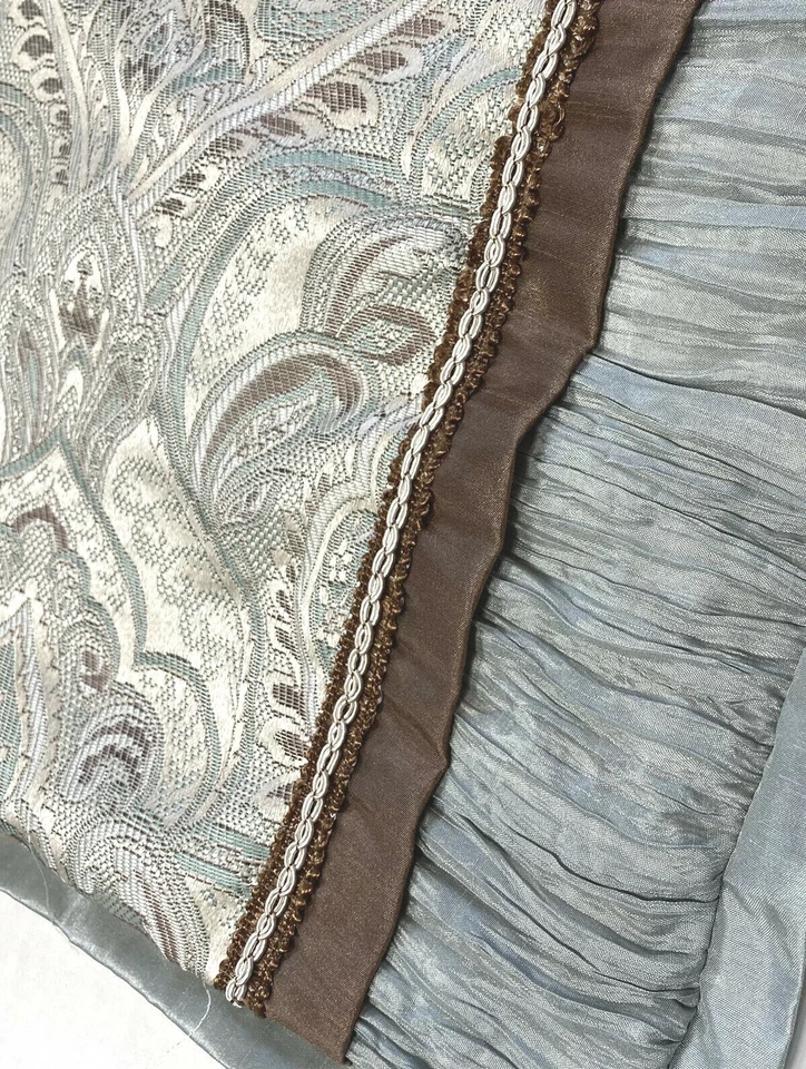 2 fundas de almohada de lujo JC Penney Shams azul marrón bordado estampado cama retirada Foto 2 de 4