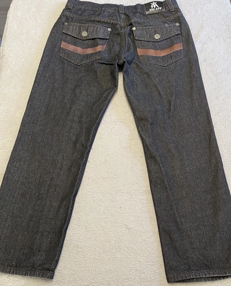 Red Ape Jeans 36x30 Black Denim Baggy Hip Hop Skate Y2K Flap Pocket - Image 2 of 4