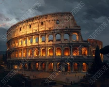Roman Colosseum at Dusk Art Painting Print – 3 Sizes - Rome Italy Poster