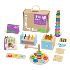 Montessori Toys for 1 Year Old, 8 in 1 Learning Educational Set Wooden Toys (...