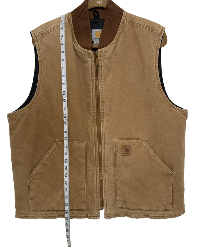 VTG Carhartt VO2 211 mens XLTALL Canvas Vest Workwear Quilt Lining Ribbed Collar - Image 4 of 4