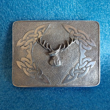 ClanArt Stag Head Celtic Knot Pewter Belt Buckle For Kilt Belt Bulldog Buckle Co