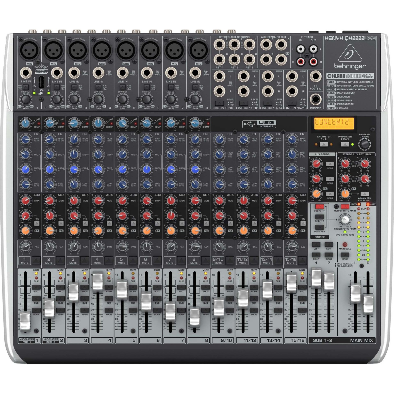 Behringer XENYX QX2222USB 22-Input USB Audio Mixer with Effe