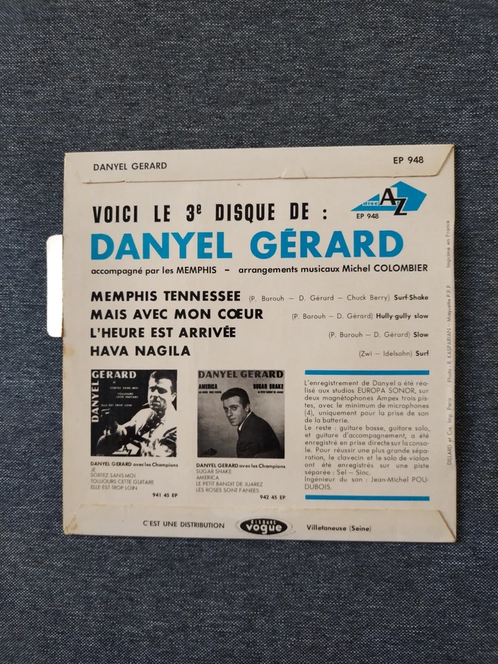 DANYEL GERARD - DEDICACE ETIQUETTE BOBINO - 45T - DISQUES AZ - MEMPHIS TENNESSEE - Photo 3/4