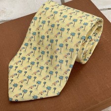 Vineyard Vines Pale Yellow Palm Tree  Parrots Tie Silk Hand Picked Shep and Ian