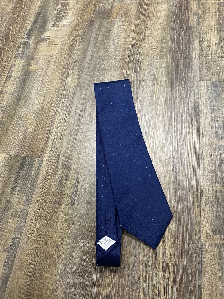 Gravata de seda Sean John masculina azul marinho padrão floral elegante elegante carreira formal - Imagem 4 de 4