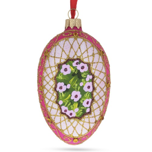 Romantic Doves in Floral Glass Egg Ornament 4 Inches - Picture 2 of 5