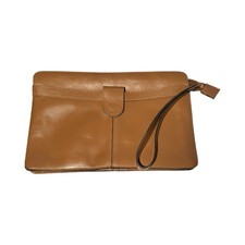 Vintage Leather Wristlet Large Tan Envelope Clutch Bag Slim