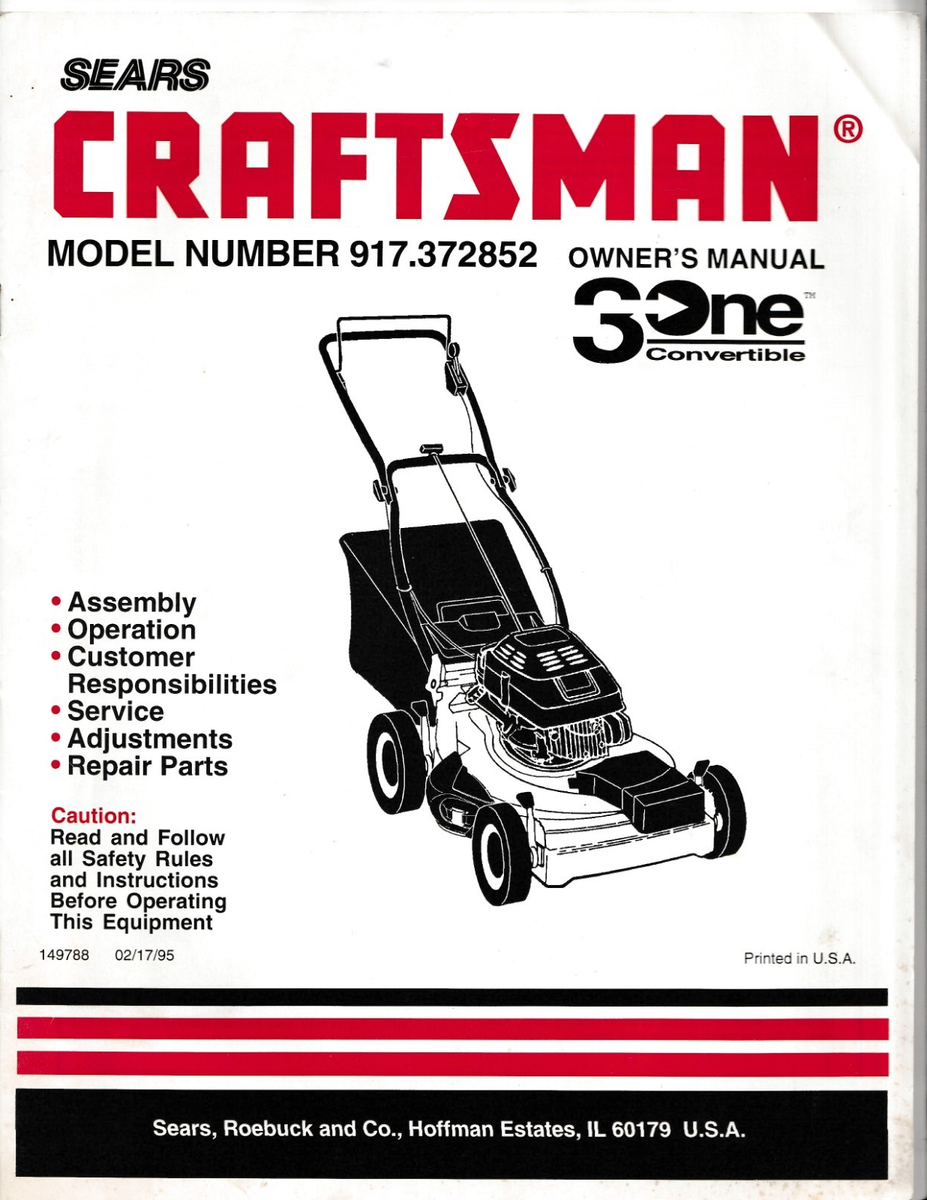 SEARS CRAFTSMAN Push Lawn Mower Model 917.372852 Convertible