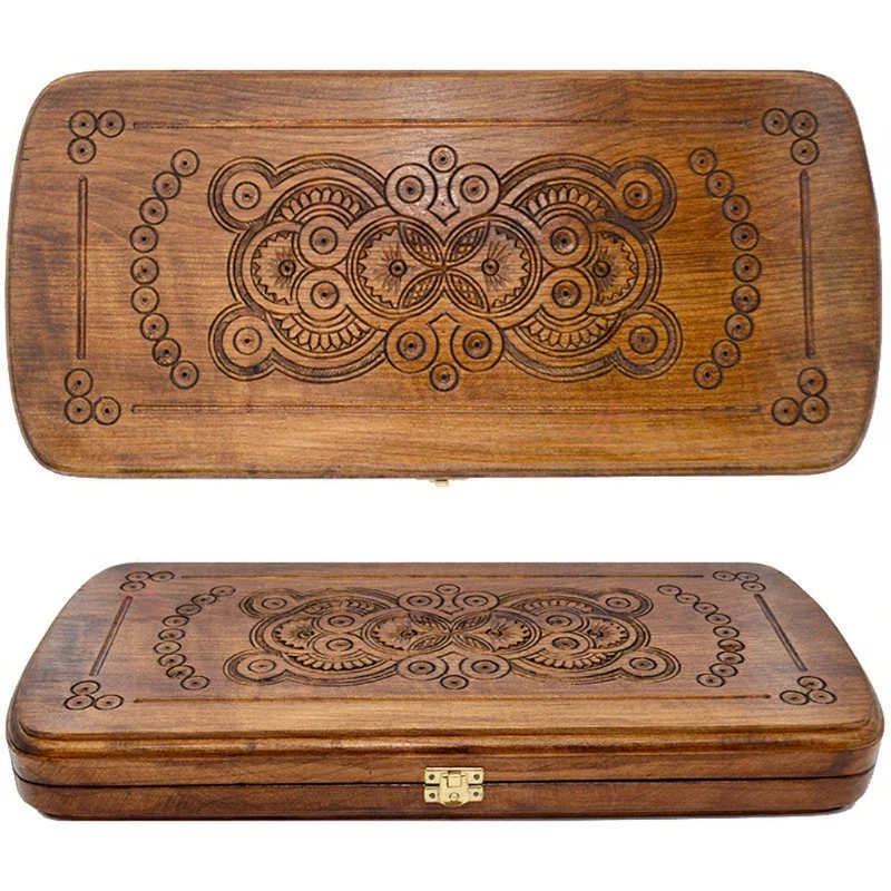 Juego de Backgammon de Madera Hecho a Mano "Sparta" - Grande 18.5x17.3 in Juego de Mesa Tallado Foto 3 de 4