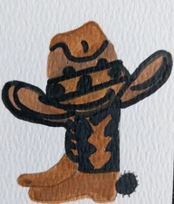 GAT Impressionist Original Painting 11x14 On Canvas Western Cowboy Hat Boots