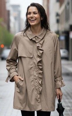 Tan Trench Coat (10-12) Beige City Chic 3/4 Sleek Escada Sport 44