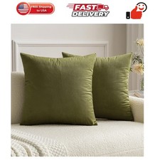 Pack of 2 Olive Green Pillow Covers 18x18 Inch Decorative Velvet Throw Pillow...