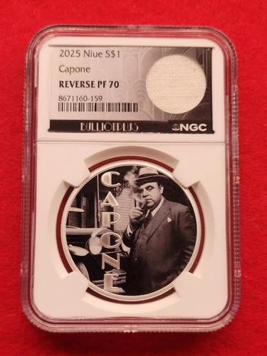 2025 Niue $1 Al Capone .999 Silver Reverse Proof NGC PF70 w/ Table Cloth Swatch